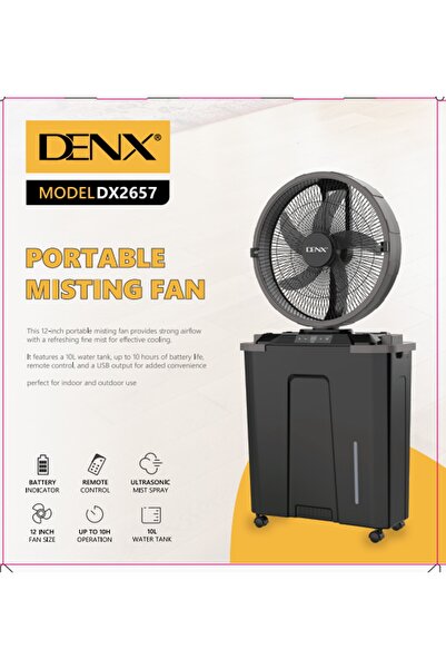 Primo Plus DX2657 Portable Misting Fan with 10L Water Tank & Rechargeable Bat...