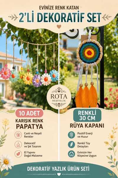 Rota Hediyelik 10 Adet Karışık Renk Papatya ve Renkli 30 cm Rüya Kapanı Bahçe...