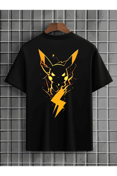 Yakor Pikachu Baskılı%100 Organik Pamuklu Kalın Dokulu Oversize Bisiklet Yaka...