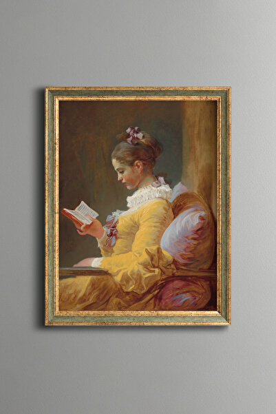 epiqart Girl Reading a Book - Vintage Patterned Painting - Fine Model