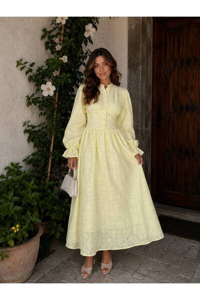 D'RECCY Women's Elegant Dress with Ruched Sleeves, Belt at the Waist, Long Fl...