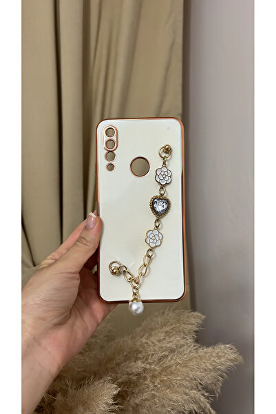 Huawei Y9 Prime 2019 Uyumlu Lazer Kesim El Geçmeli Taşlı İncili Silikon Kılıf