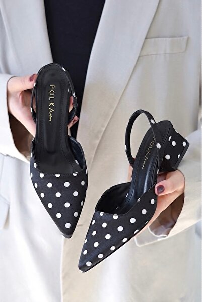 POLKA STORE Blush Polka Dot Pointed Toe Short Block Heeled Women's Shoes