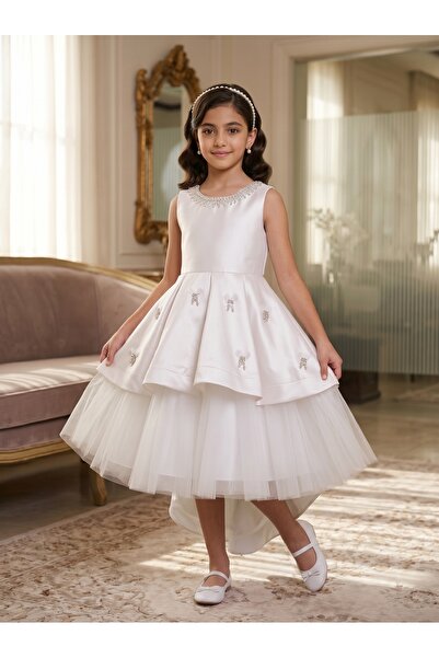 Generic High-End Girls' Dress with High-Low Design and Multi-Layered Tulle Skirt