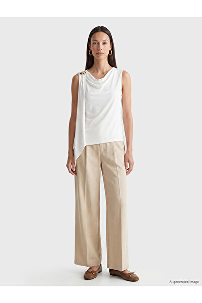 LC Waikiki White Draped Collar Gathered Blouse