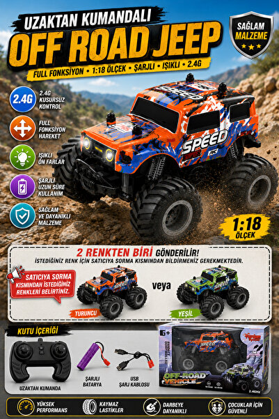 cayenna Uzaktan Kumandalı Full Fonksiyon 1:18 Şarjlı Işıklı 2.4G Off Road Jee...