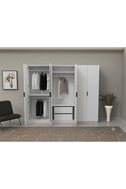 Dian Mobilya 6 Kapaklı Gardırop Beyaz Komple MDF