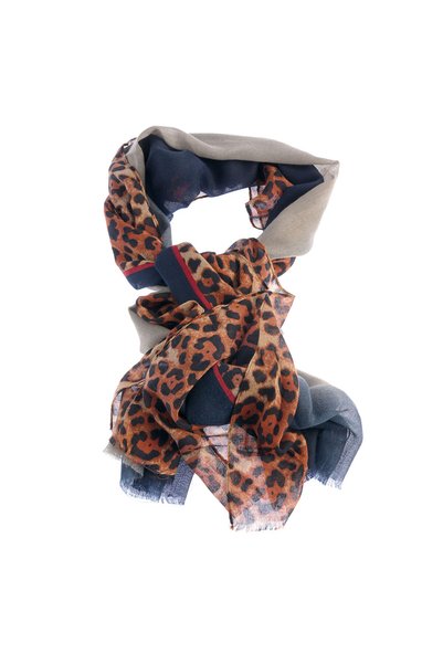 meli melo Esarfa eleganta cu imprimeu leopard si accente bleumarin
