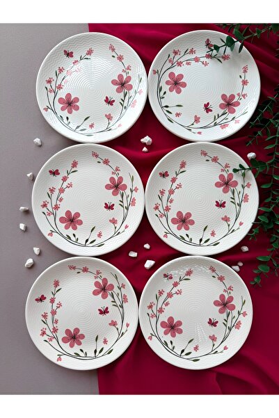 Yiğit Seramik Züccaciye Bahar Model 6 Person/Part Cake Serving Plate (Pink)