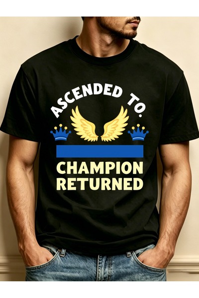 1001 Line Ascended To Champion Returned Design Men Round Neck T-Shirt Loose F...
