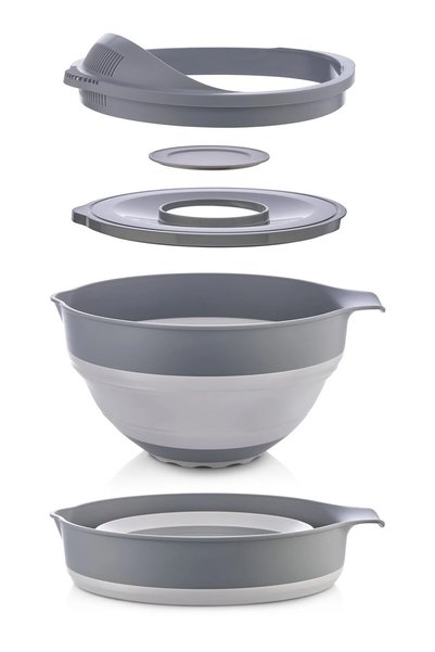 Kitchen Life Set de pregătire pentru bucătărie, 4 piese, pliabil, 3 în 1, mixer, bol de amestecare, strecurătoare