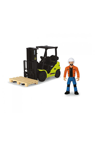 Dickie Toys Stivuitor de jucărie Toy Clark S25 cu furci pentru paleți și figu...