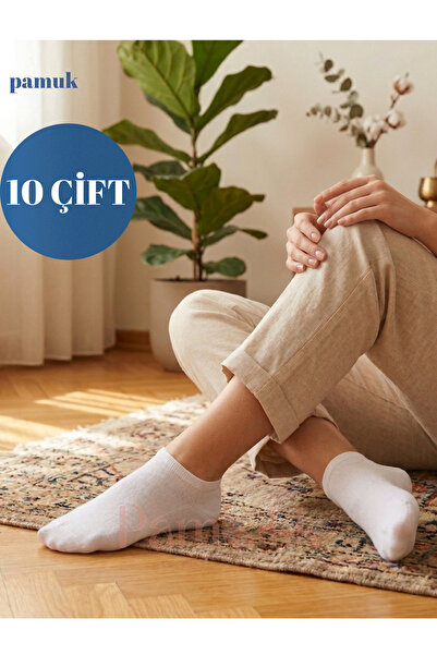 PAMBIK AYAKLAR 10 Çift Unisex Patik Çorap Likralı Pamuklu