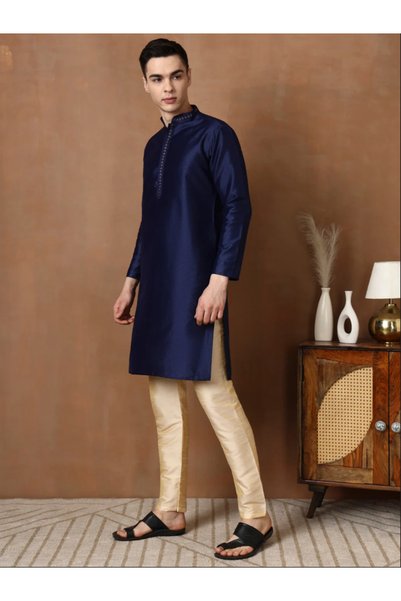 Devoiler Mens Self Design Jacquard Silk Kurta Set