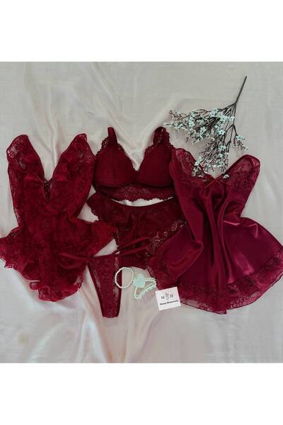 MH Moony Homewears Σετ εσωρούχων 5 τεμαχίων μπορντό Nile Fantasy Nightgown