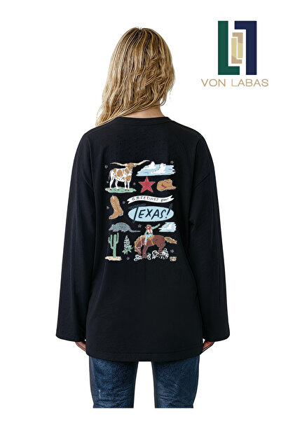 Grafftee Clothing تي شيرت أسود بأكمام طويلة مطبوع عليه Country Aesthetic (Cou...