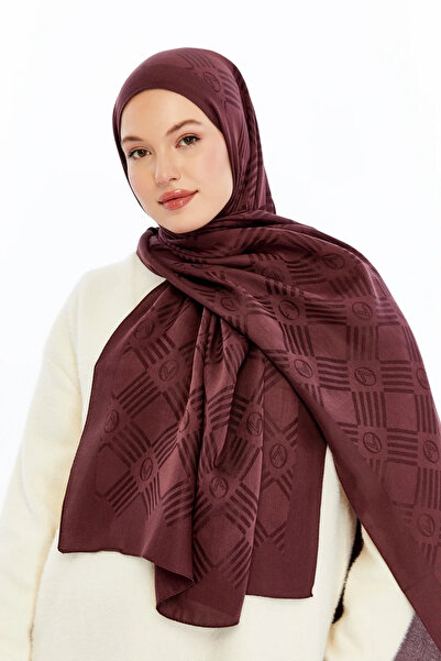 Valentino Orlandi 60% Floss 40% Cotton Logo Match Pattern Shawl_Burgundy