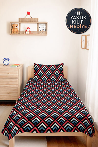 Evimde Bambaşka Geometric Black Young Room Single Pique Set - Modern Navy Blu...