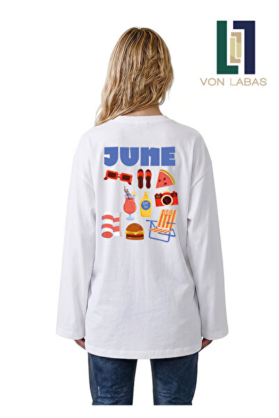 Grafftee Clothing Summer Vibe Themed Wide Sleeve Oversize Long Sleeve White T...