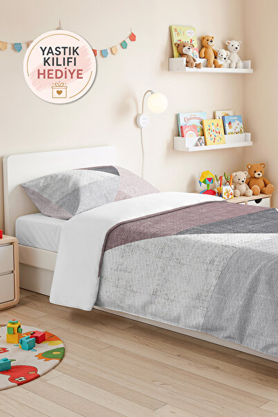 Evimde Bambaşka Geometric Gray Young Room Single Pique Set - Powder Modern 16...