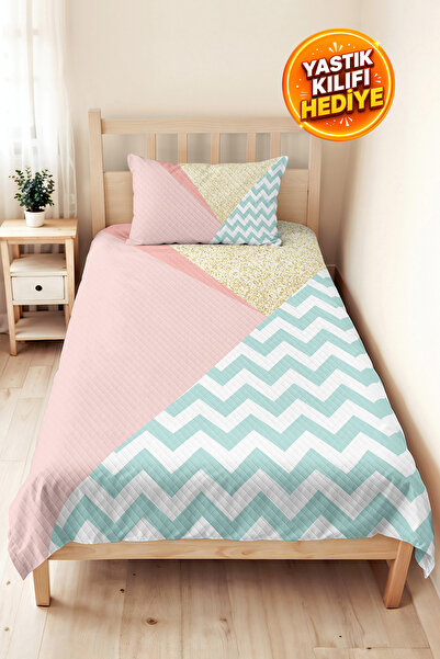 Evimde Bambaşka Pastel Geometric Pink Young Girl's Room Single Pique Set - Zi...