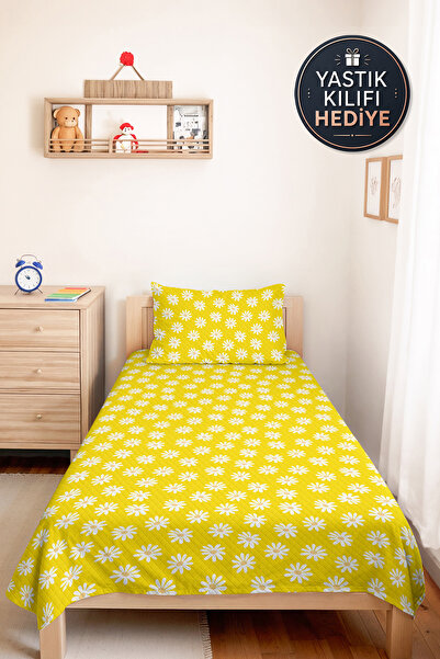 Evimde Bambaşka Yellow Daisy Floral Young Room Single Pique Set - Minimal 160...