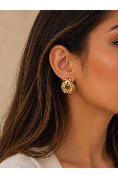 ANKA JEWELLRY Women's Steel Gold Color Textured Hoop Earrings