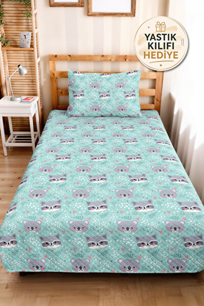 Evimde Bambaşka Pastel Mint Koala Figured Children's Pique Set - Gray Pink 16...