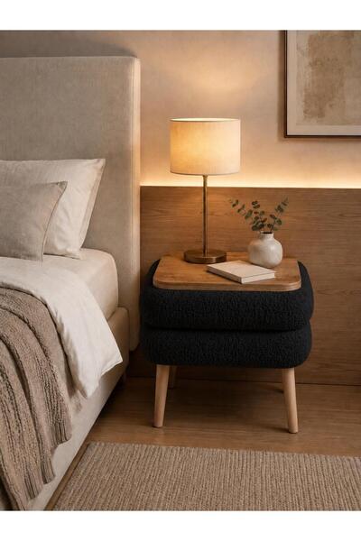 own home Noya Sandıklı Komodin, Teddy Kumaş Kaplamalı Ahşap Ayaklı Modern Kom...