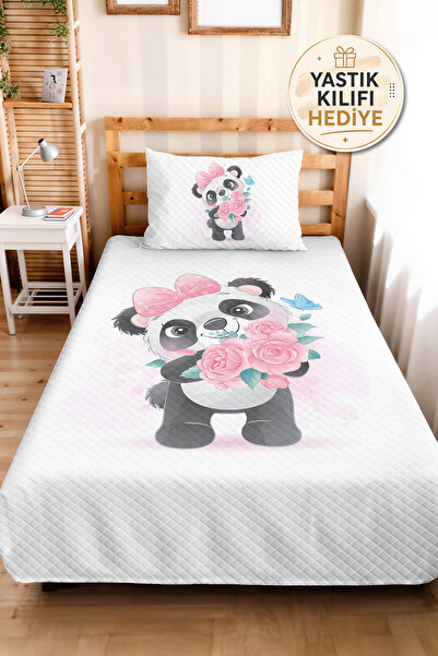 Evimde Bambaşka Panda Pink Pastel Girls' Pique Set - Floral White Mint Baby R...