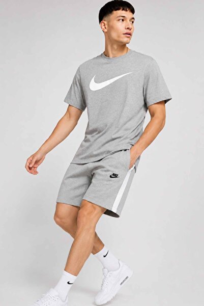 Nike Sportswear Men's Gray Logo Printed T-Shirt Cotton Casual Sports Short Sl...