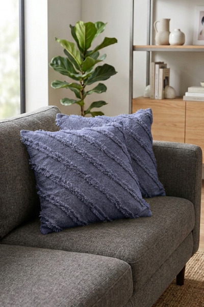 Onaltı Tekstil 2-Piece Bearded Chenille Throw Pillow Cover 45X45 cm Decorativ...