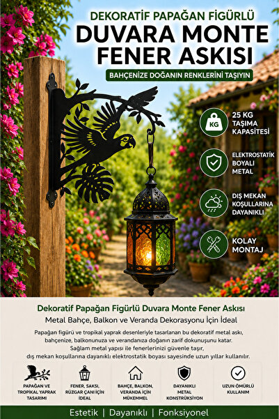 Saklı Home Dekoratif Papağan Figürlü Metal Bahçe Askısı | Dekoratif Fener Ask...