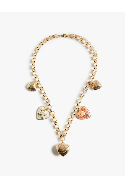 Koton Multicolored Steel Mixed Chain Necklace with Heart Charm - X Melis Ağazat