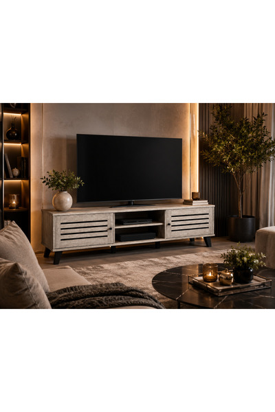 N.zone Modern Tv Cabinet with Luxurious Wooden Design, Storage Shelves and Si...