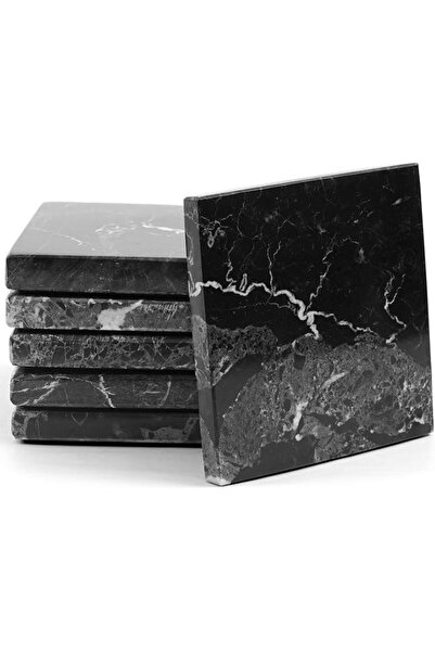 The Bros Handmade Black Marble Coasters Set of 6 – 3.5'' Square Drink Protect...