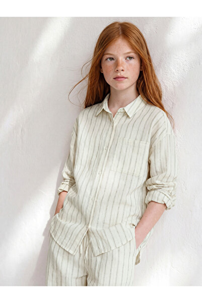 LC Waikiki Peak New Season Striped Linen Blend Girls' Shirt