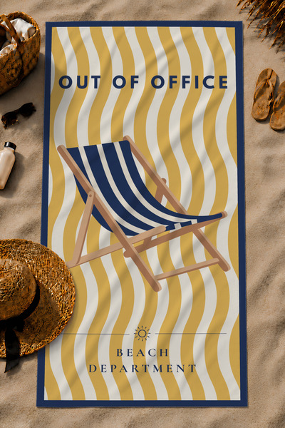 Luvis Store Out of Office Written Sunbed Patterned Printed Beach Towel