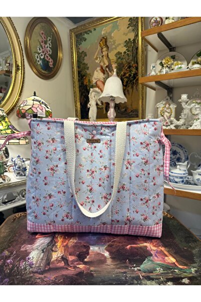 Elisss Design Blue Picnic Bag, Baby Bag, Beach Bag, Lunchbag, Floral Patterne...