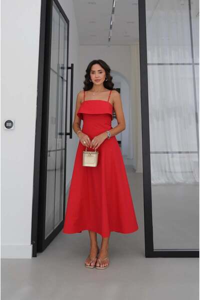 Havoş Red A-Line Midi Dress