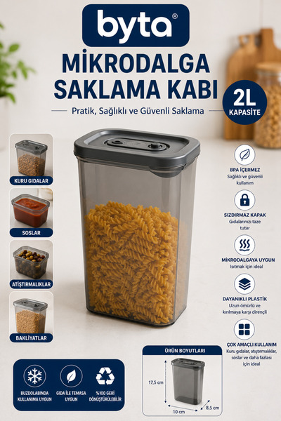 BYTA 2 L Plastic Storage Container with Lid Suitable for Microwave Multi-Purp...