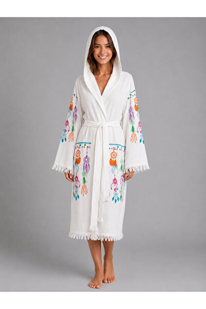 EMİLLİE 100% Cotton Muslin Bathrobe with Colorful Tassels – Breathable, Ultra...