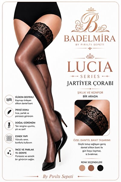 BADELMİRA Серия LUCIA 15 дение чорапи за жартиери с дантелена силиконова лент...
