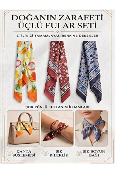Kadın Saten 3'lü Fular Seti
