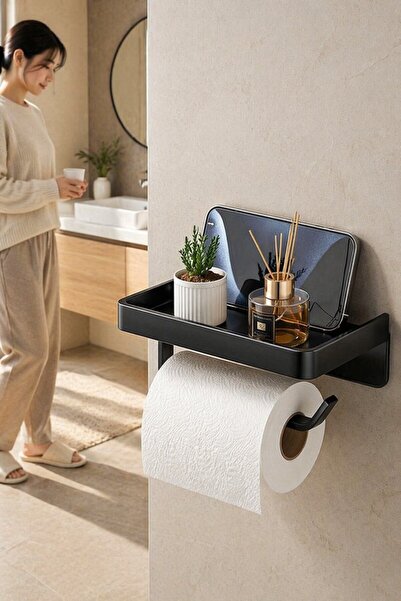 XIUWOO 1 Carbon Steel Adhesive Toilet Paper Holder Shelf Wall Mount Rustproof...