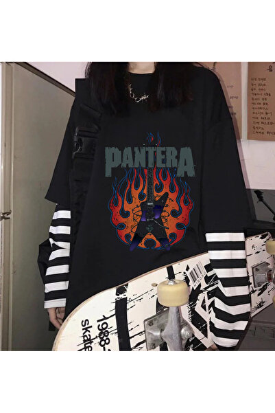 dompulerimoda Pantera Bass Guitar Printed Fake Sleeves Oversize Unisex Black ...