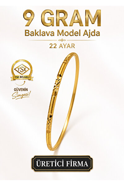 Aks Gold 22 Ayar TSE Belgeli (9 GRAM) Baklava Model Ajda Altın Bilezik İşçili...