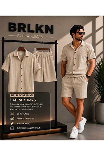BRLKN Men's Summer Short Sleeve Sahra Shirt Shorts Set