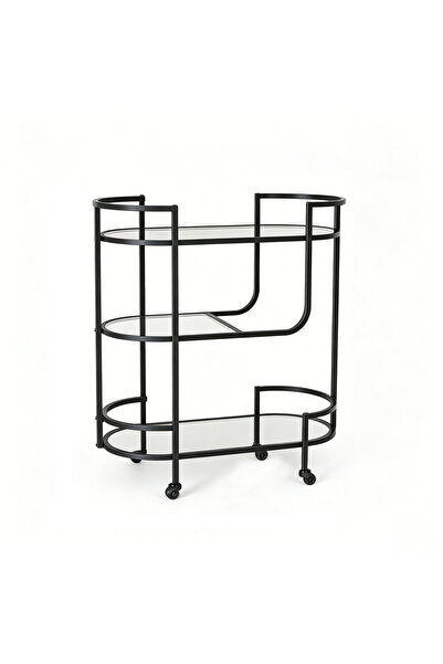 genric Luxury 3-Tier Oval Bar Cart with Glass Shelves, Sturdy Metal Frame Ser...