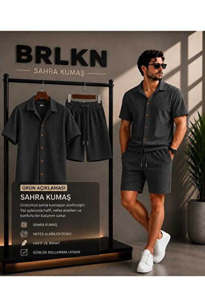 BRLKN Men's Summer Short Sleeve Sahra Shirt Shorts Set